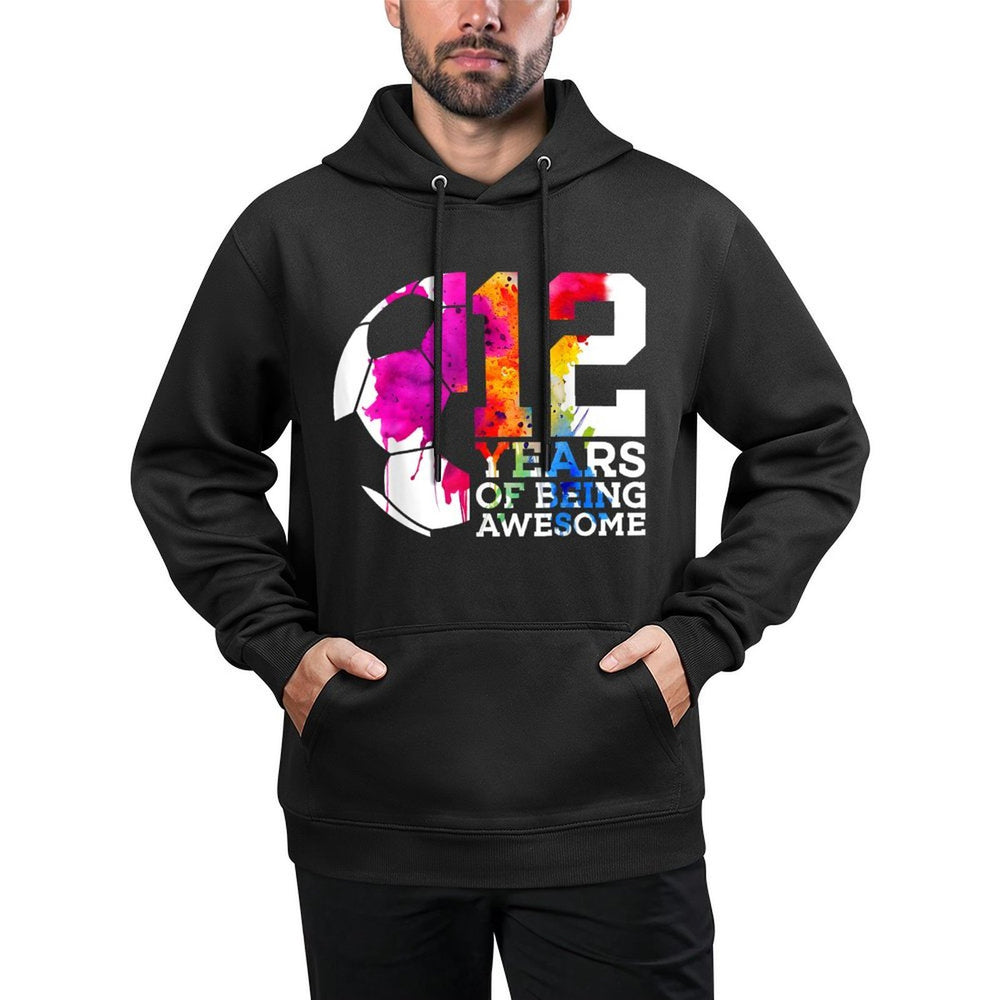 12 YEARS OF BEING AWESOME SOCCER 12TH BIRTHDAY Shrink-Resistant Hoodie