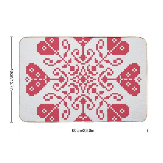 Heart Blossom Traditional German Cross Stitch  Toxin-Free Bath Mat