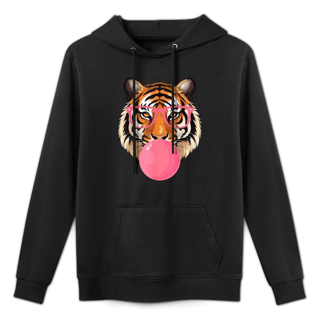 Funny Tiger Glasses Blowing Bubble Gum Cute Tiger Face Shape Retention Hoodie
