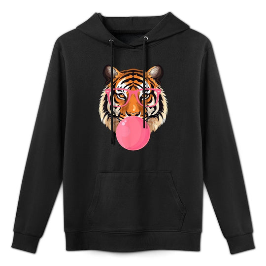 Funny Tiger Glasses Blowing Bubble Gum Cute Tiger Face Shape Retention Hoodie