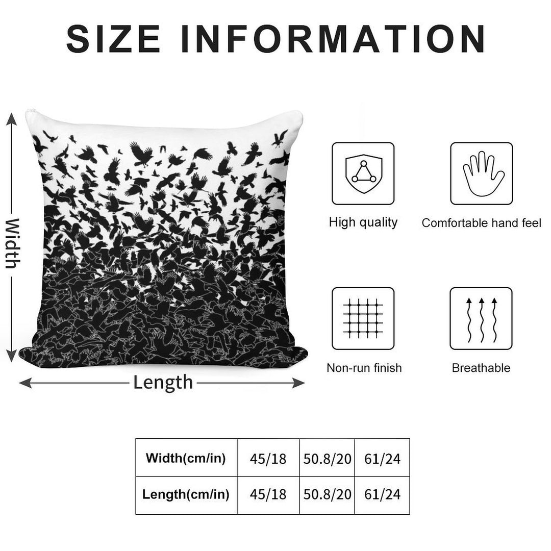 Raven Crow Flying Birds Abstract Goth Halloween Pattern Soft High-Density Material Throw Pillow