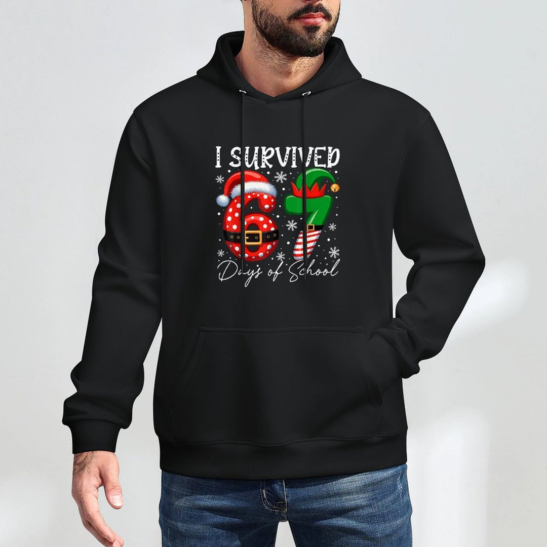 I Survived 67 Day of School Funny 67 Xmas Santa Elf Hat Meme All-Day Comfort Hoodie