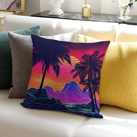 80s Vaprwave Rocks And Palm Trees Design Soft Warmth Comfort Throw Pillow