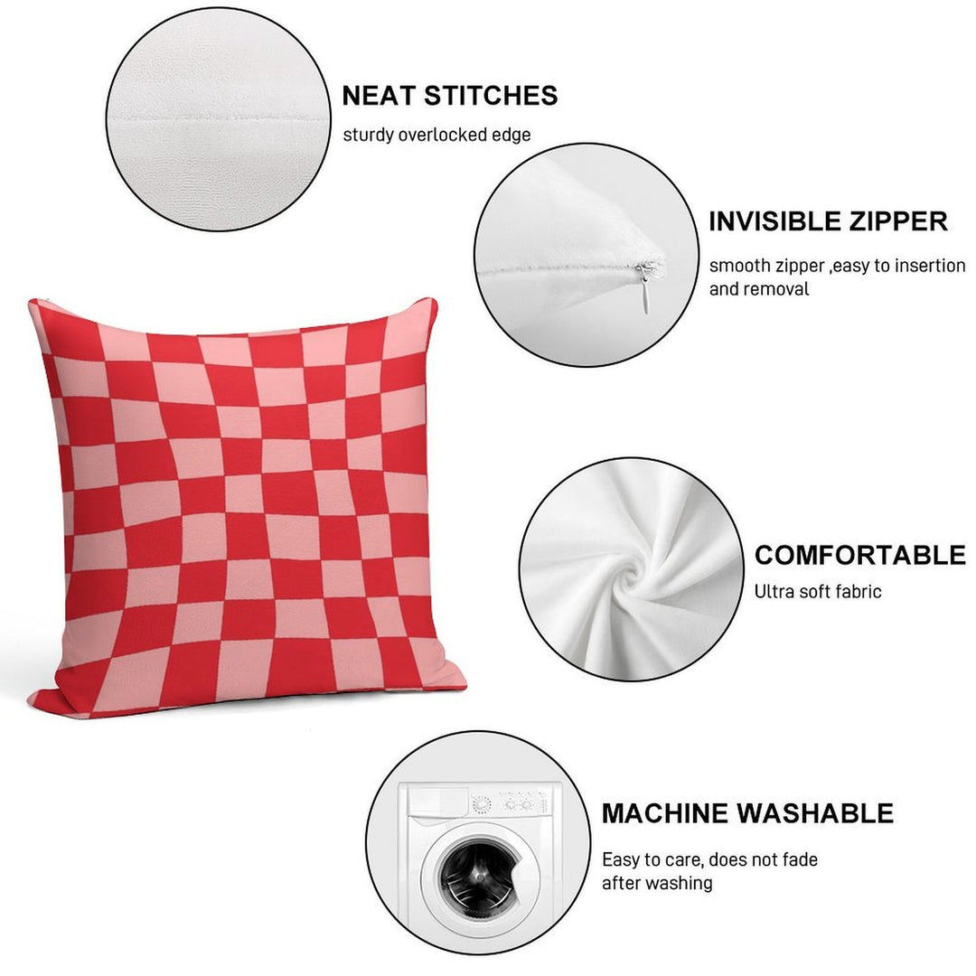 Hand Drawn Checkerboard Pattern (redpink) Soft Hidden Zipper Throw Pillow