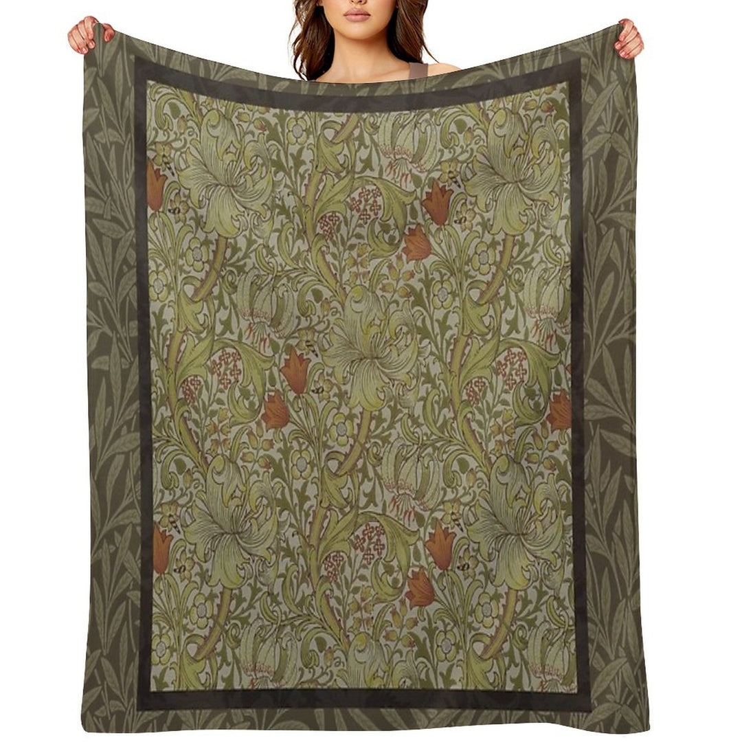 William Morris Floral Lily Willow Art Print Design Sustainable Throw Blanket