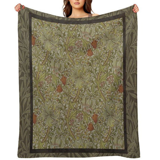 William Morris Floral Lily Willow Art Print Design Sustainable Throw Blanket