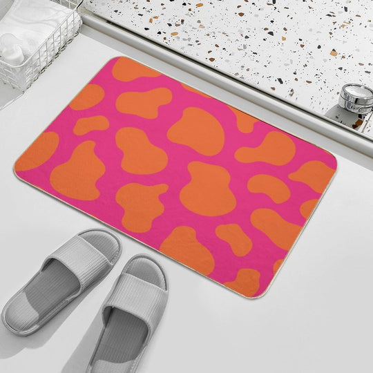 Cow Skin Texture Orange Pop And Hot Neon Pink Durable Bath Mat