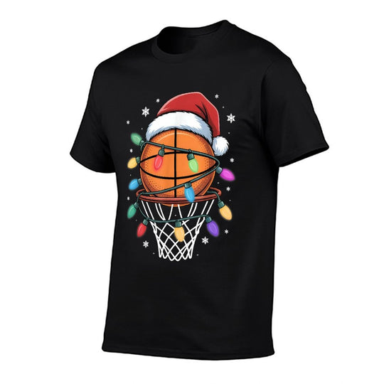 Christmas Basketball Santa Hat Xmas Light Basketball Lover  Slim-fit Cut T-Shirt