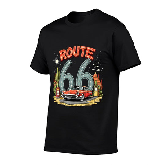 Desert Road Trip Route 66 Design with Classic Red Car  Polyester Blend T-Shirt