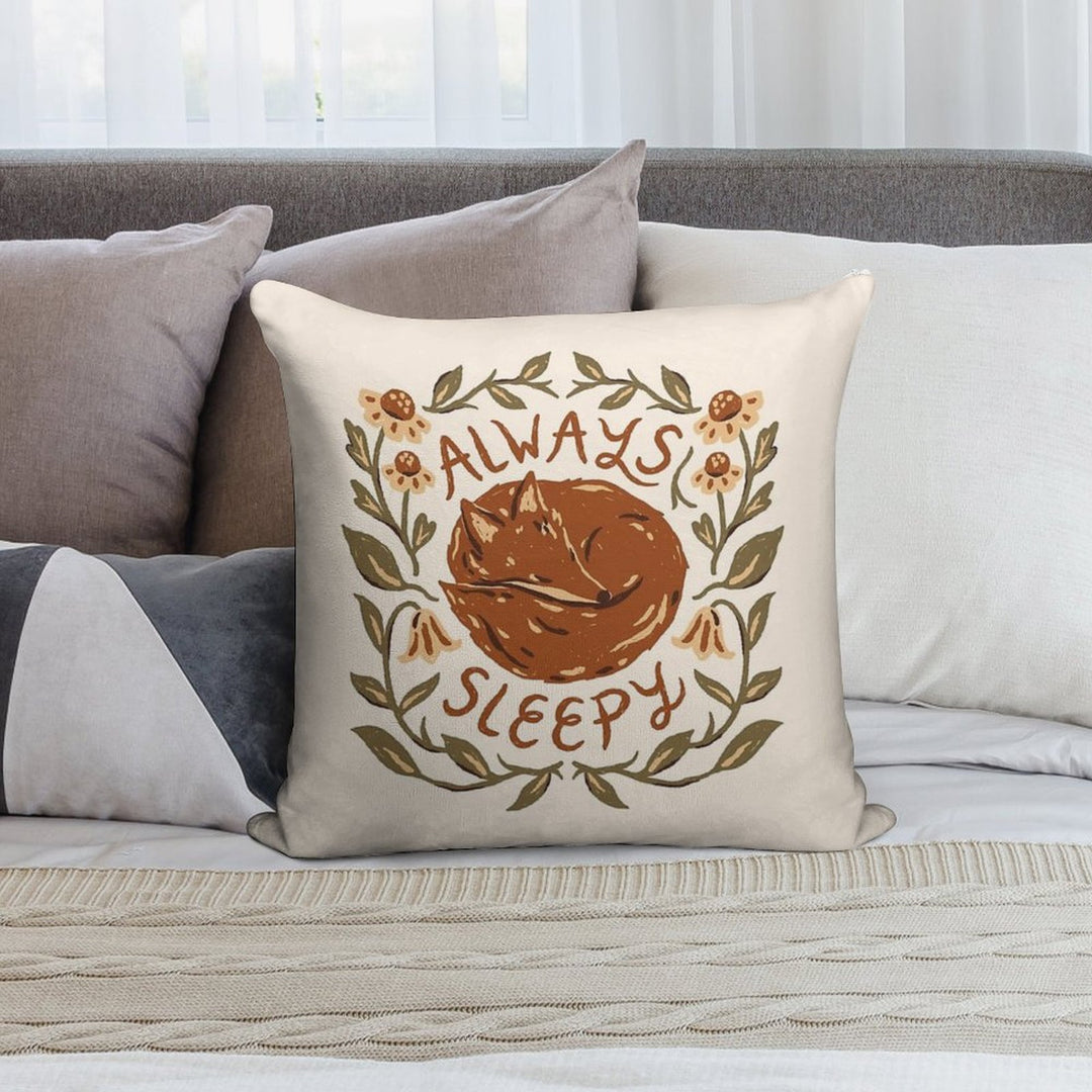 Always Sleepy Fox Soft Hidden Zipper Throw Pillow