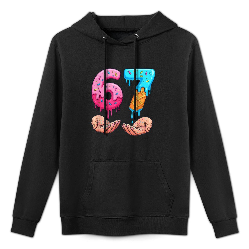 Six Seven Ice Cream Drip Kids Youth Funny 67 Hands Meme 6 7 Kangaroo Pocket Hoodie