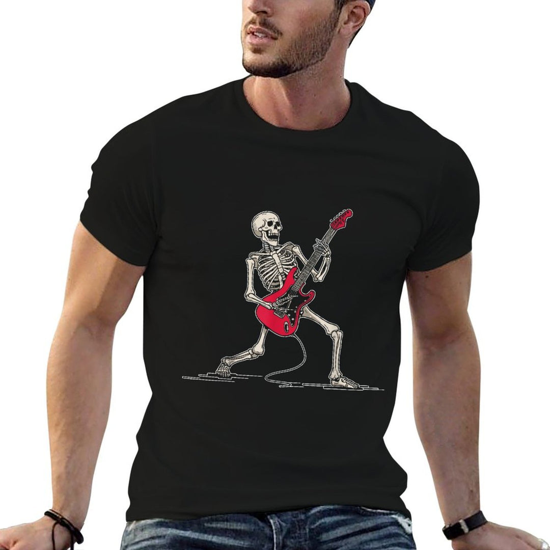 Rocker Skeleton Men Boys Bass Guitar Guitarist Halloween  High-quality Stitching T-Shirt