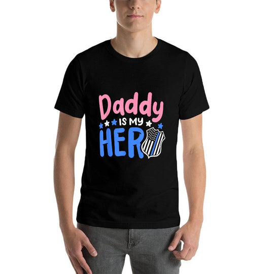 Daddy Is My Hero Cop Badge Blue Line Awesome Kids Girl  Trendy Pattern T-Shirt