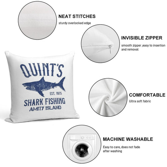 Quint's Shark Fishing - Amity Island 1975 Soft Durable Construction Throw Pillow