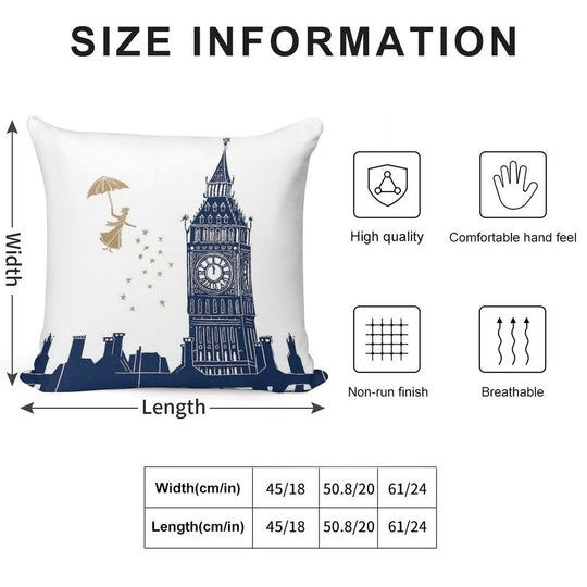 Mary Poppins And Big Ben Linocut Soft Hidden Zipper Throw Pillow