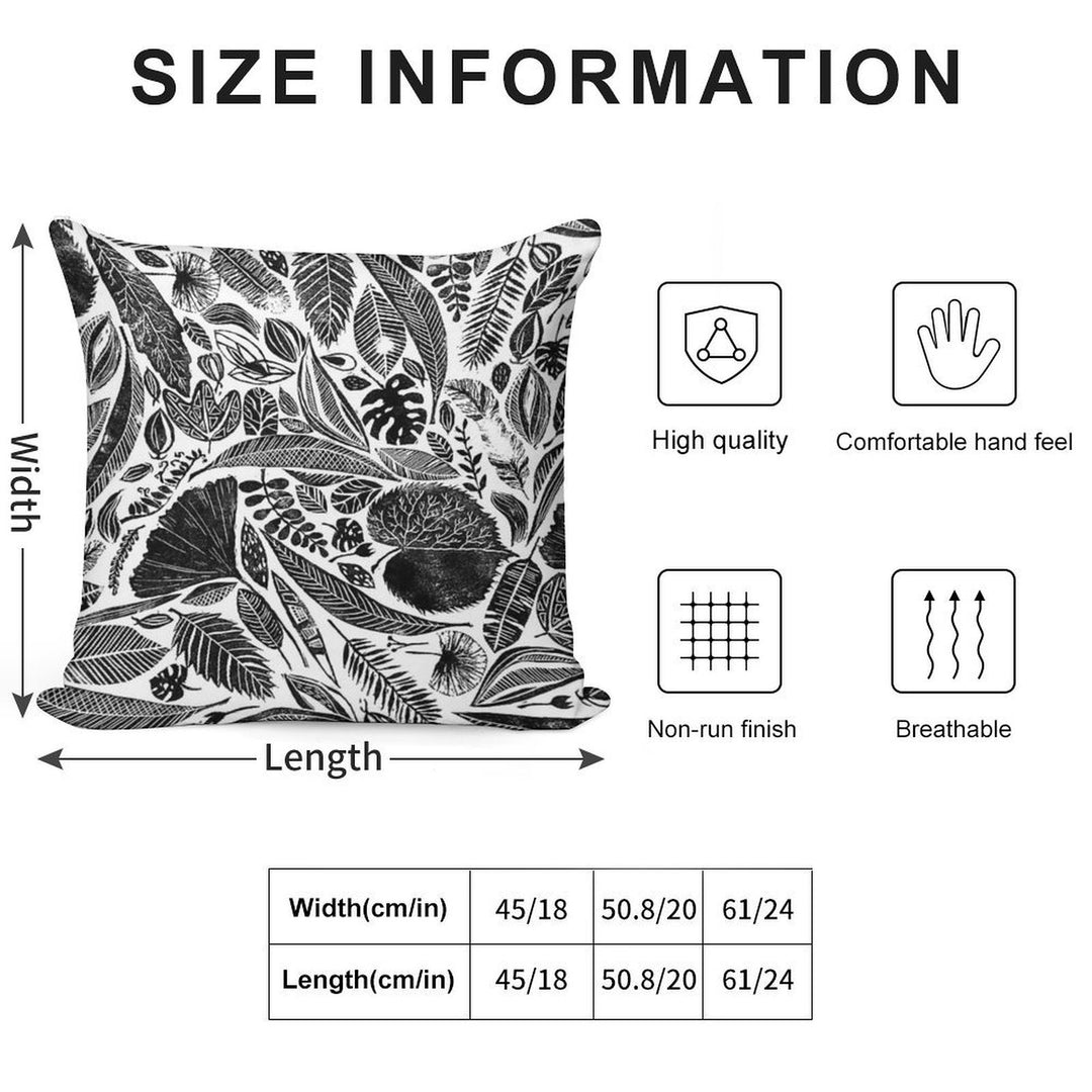 Mixed Leaves, Lino Cut Printed Nature Inspired Hand Printed Pattern Soft Gift Ready Throw Pillow