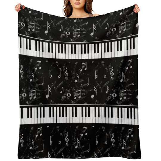 Black And White Piano Music Pattern Multi-functional Throw Blanket