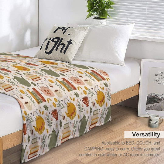 Flowery Books And Tea Travel-friendly Throw Blanket