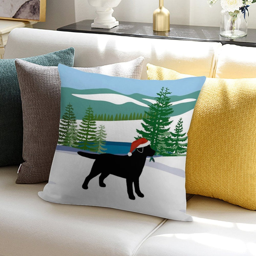 Black Labrador Christmas Winter View Soft Luxury Feel Throw Pillow