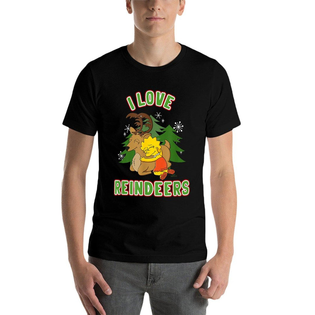The Simpsons Christmas Lisa I Love Reindeers  Summer-ready Fabric T-Shirt