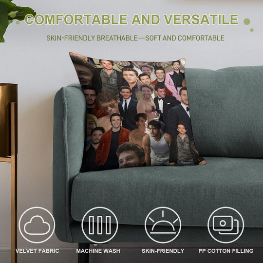 Jonathan Bailey Collage Soft Reinforced Edging Throw Pillow