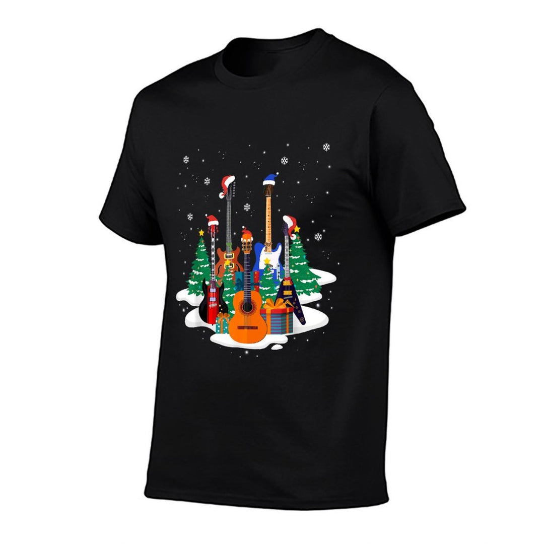 Guitar Santa Hat Christmas Tree Funny Music Loves Xmas Gifts Comfortable T-Shirt