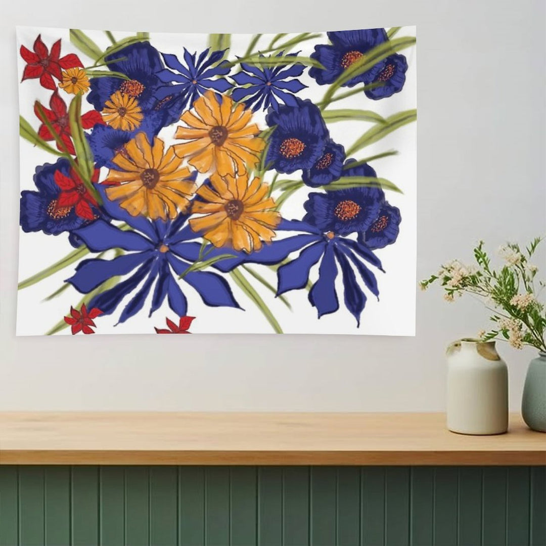 Bold Botanical Symphony – Abstract Floral Digital Art Tapestry
