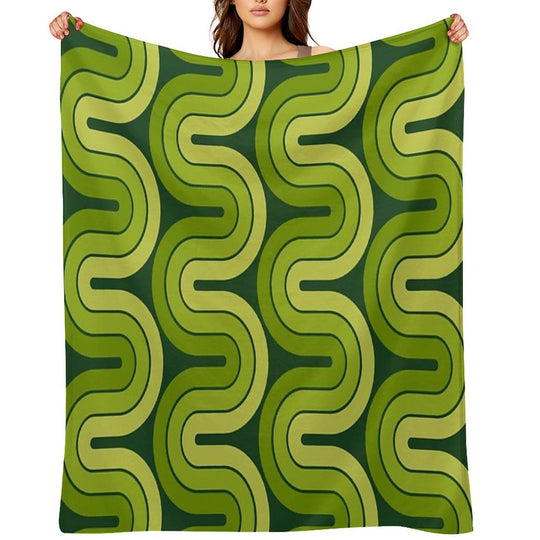 Retro Geometric Gradated Design Avocado Green Compact Throw Blanket