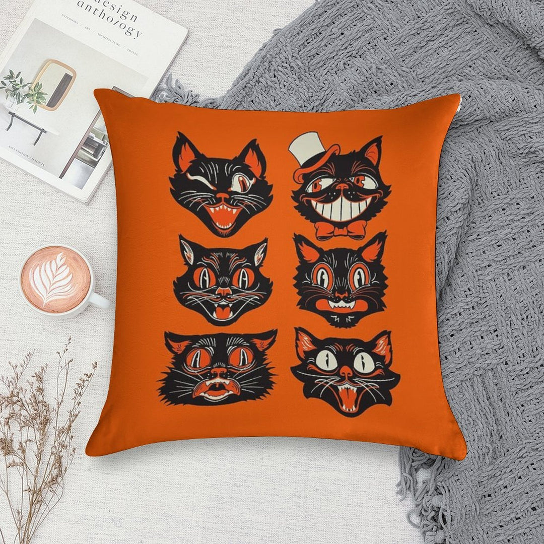 CTKR Studio Retro Style Vintage Inspired Halloween Black Cat by Face Collection Soft Fade-Resistant Throw Pillow