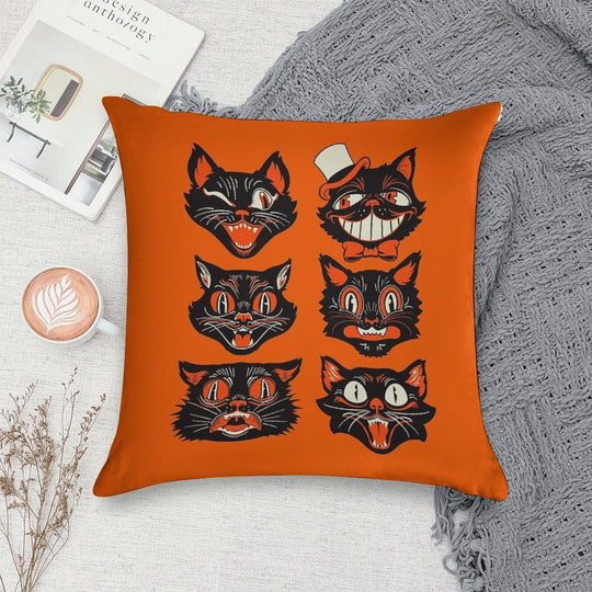 CTKR Studio Retro Style Vintage Inspired Halloween Black Cat by Face Collection Soft Fade-Resistant Throw Pillow