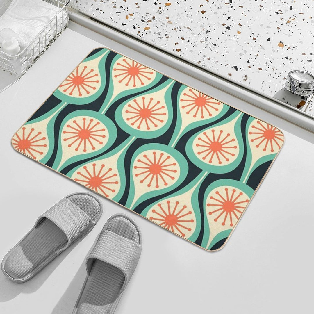 Mid Century Modern Atomic Drops Teal Orange Black Pattern  Multi-Purpose Bath Mat