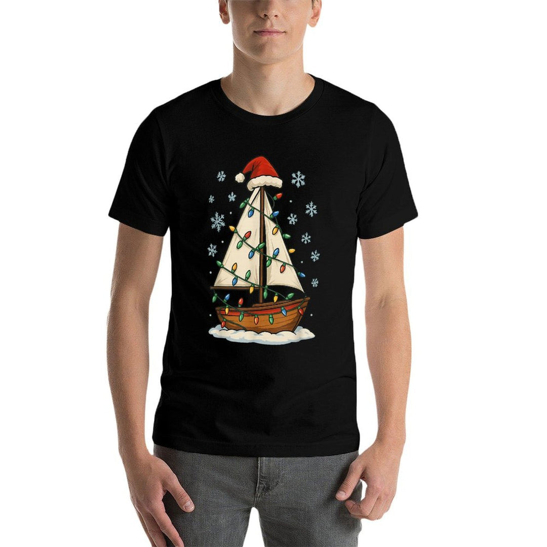 Christmas Lights Wrapped On Cute Sailboat Lover Travel  Summer-ready Fabric T-Shirt