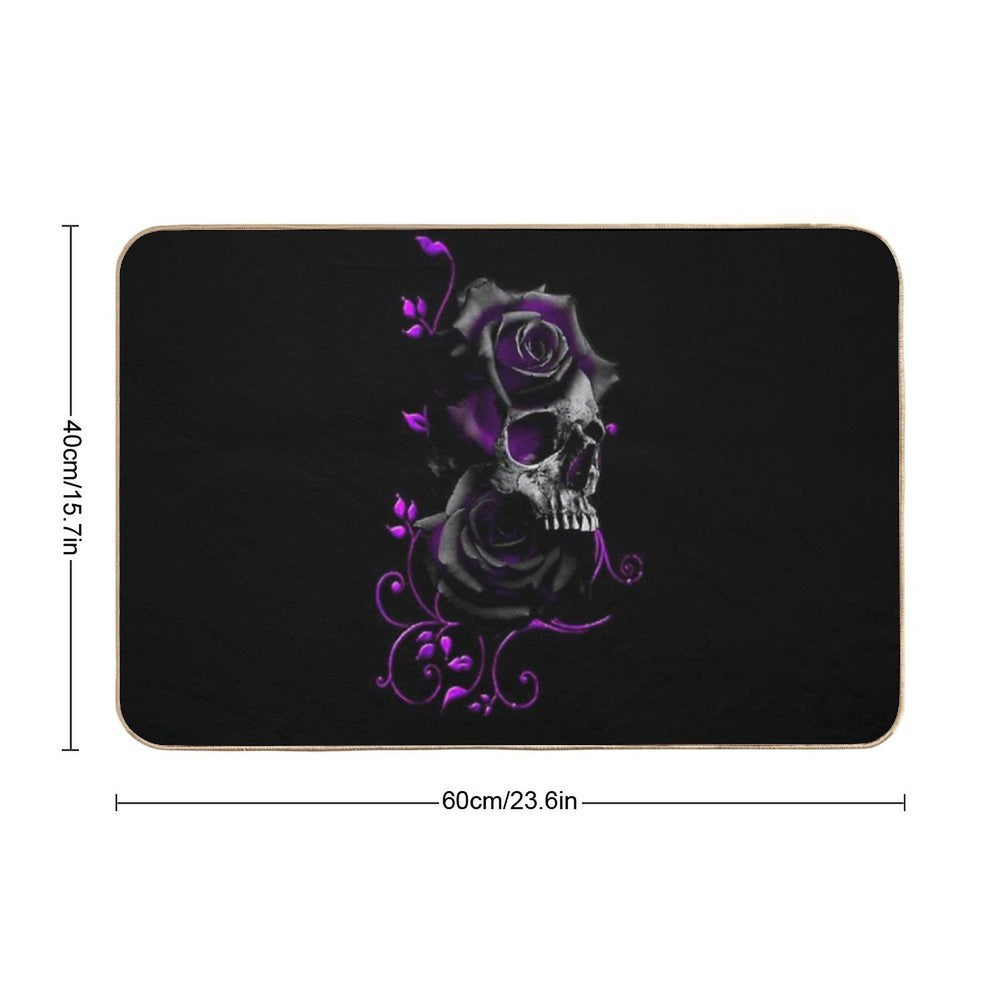 Skull with Black And Purple Roses  Fade-Resistant Bath Mat