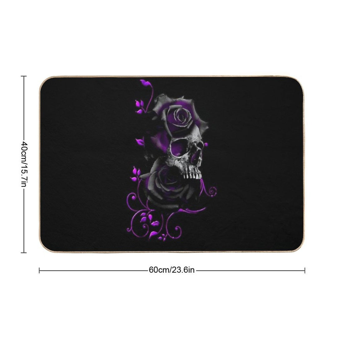 Skull with Black And Purple Roses  Fade-Resistant Bath Mat