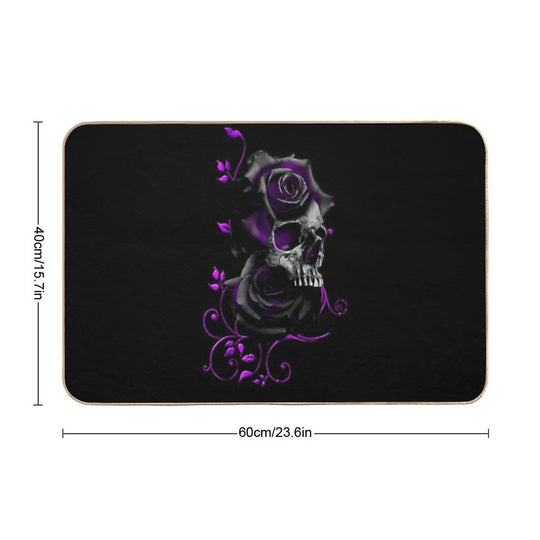 Skull with Black And Purple Roses  Fade-Resistant Bath Mat