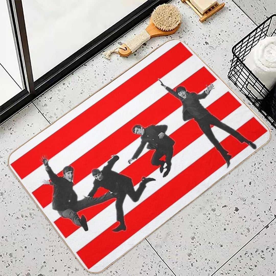 Stripey Beatles on Red  Easy To Clean Bath Mat