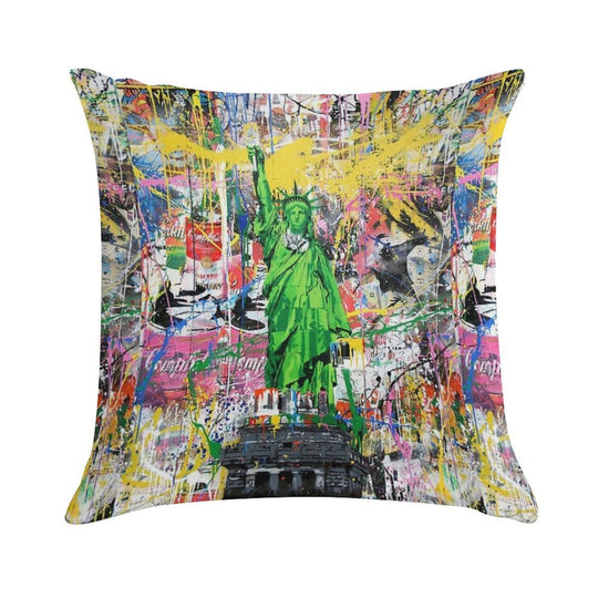 Statue Of Liberty Holding Paintbrush Pop Culture Street Art Mashup Soft Skin-Friendly Throw Pillow