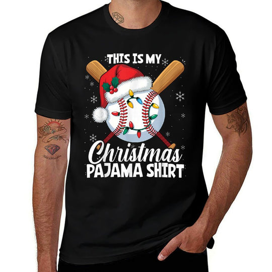 This Is My Christmas Baseball Pajama For Boys Men Women  Rolled Sleeves T-Shirt