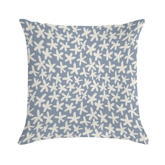 Minimal White Flower Pattern – Hand-Drawn Floral Design on Blue Soft Short Plush Fabric Throw Pillow