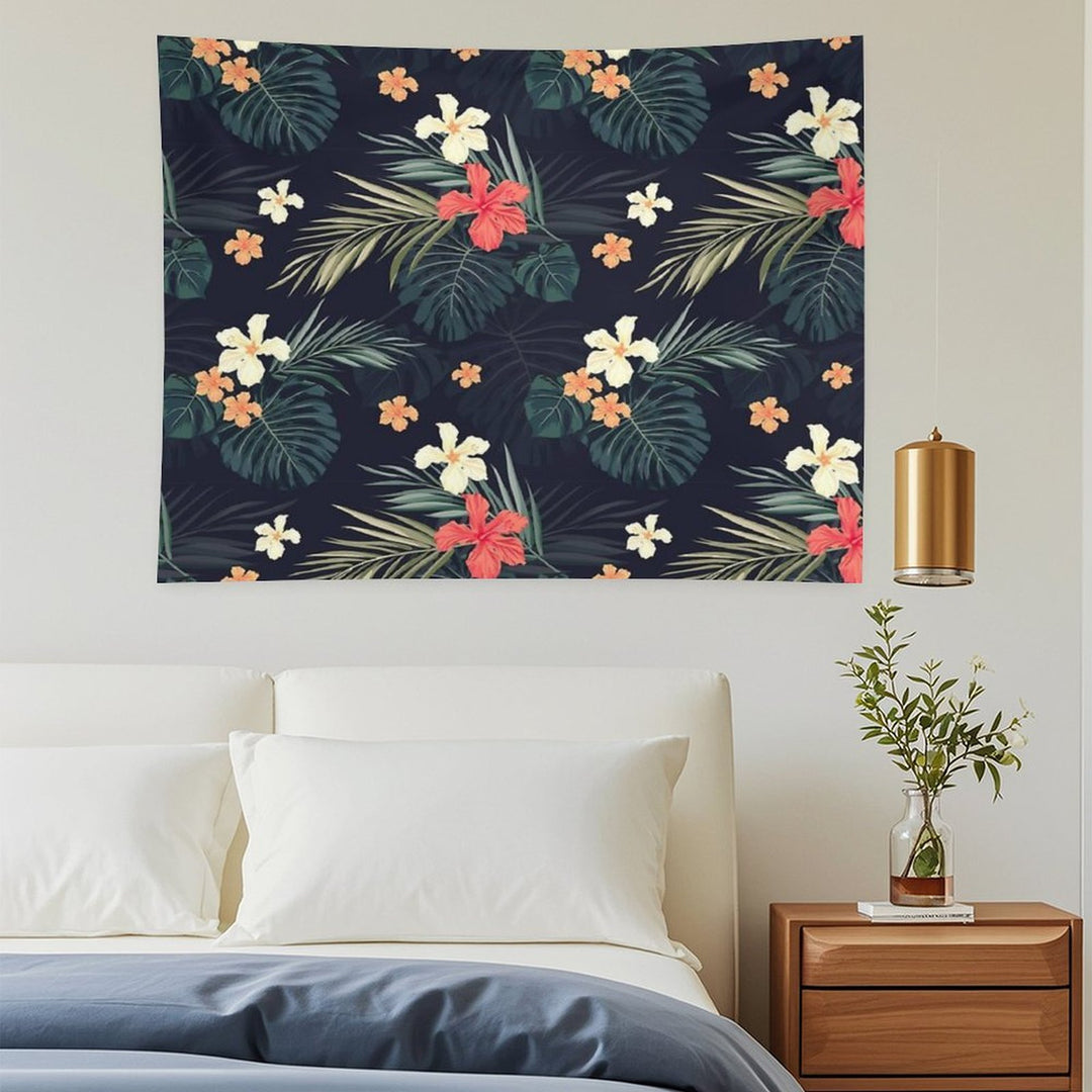 Dark Tropical Flowers Tapestry