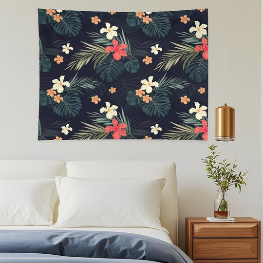 Dark Tropical Flowers Tapestry