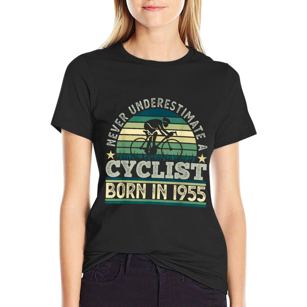 Cyclist Born in 1955 70th Birthday Cycling Bicycle  High-quality Stitching T-Shirt