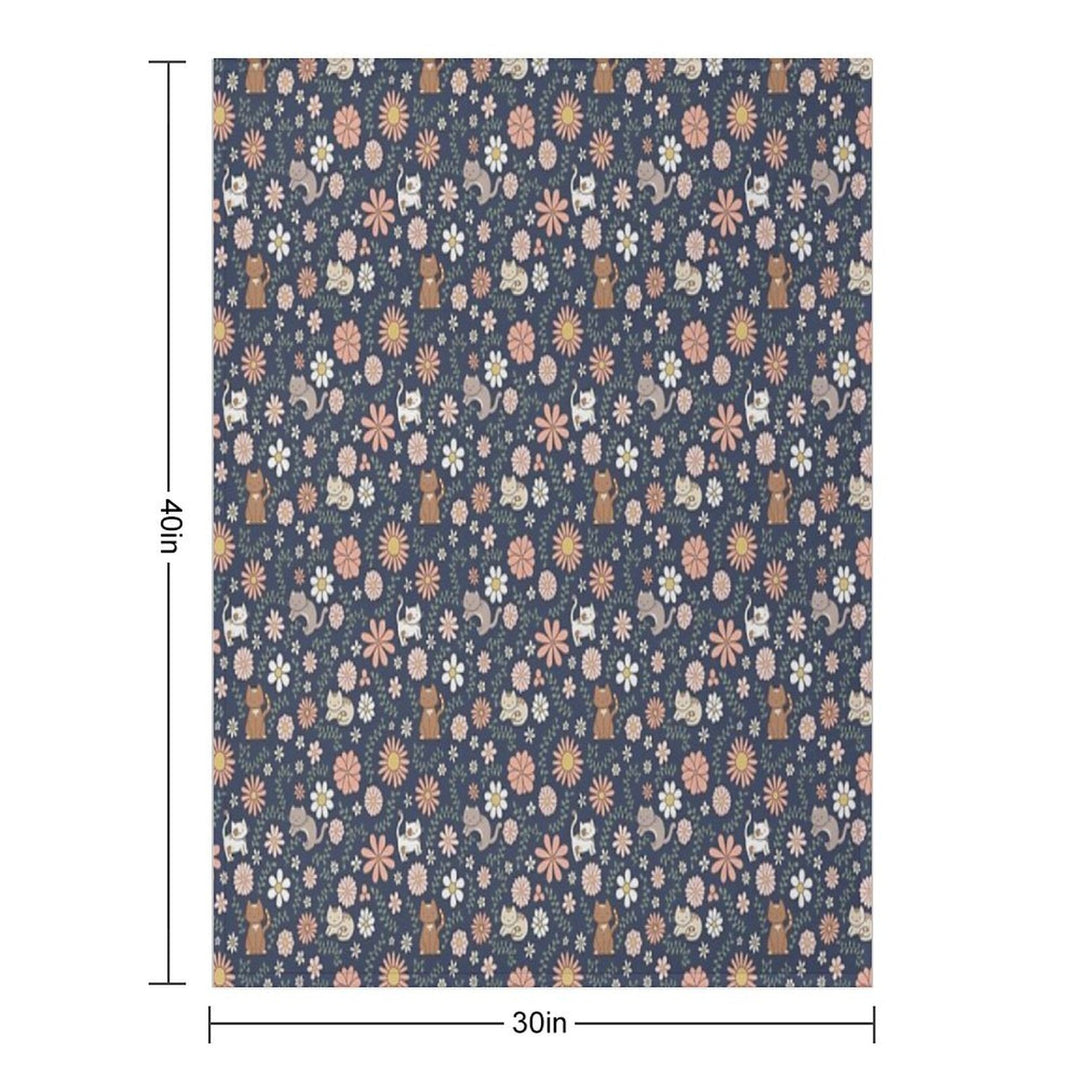 Flower Meower (Navy) Comfort Throw Blanket
