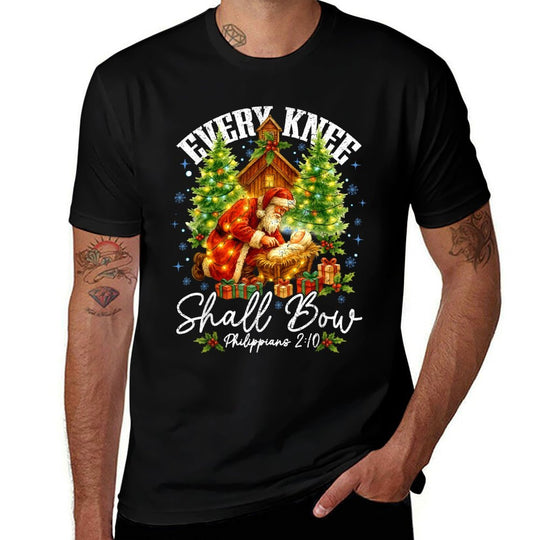 Every Knee Shall Bow Santa Christmas Nativity Scene Xmas  Classic T-Shirt