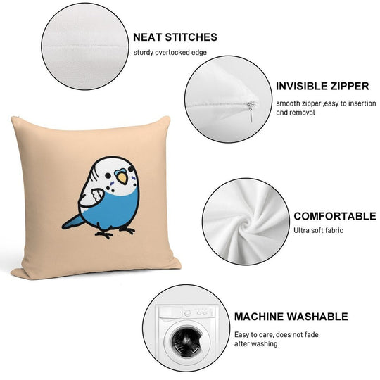 Chubby Blue Budgie - Male Soft Shrink-Resistant Throw Pillow
