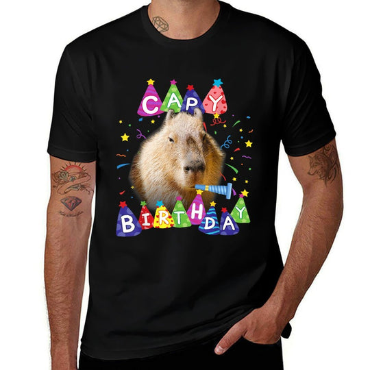Capybara Capy Birthday Happy Birthday Capybaras Funny Meme  Easy-care T-Shirt