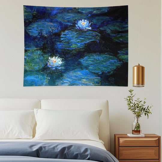 Water Lilies Monet Deep Blue Tapestry