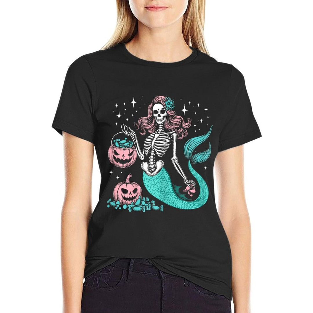 Halloween Mermaid Funny Skeleton  Tagless Design T-Shirt