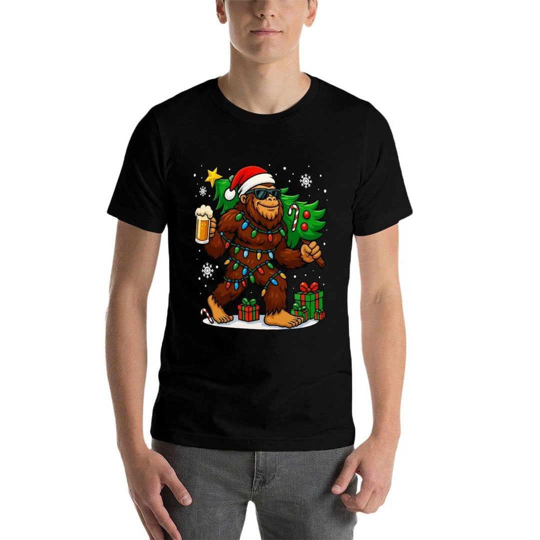 Funny Bigfoot Santa Christmas Tree Drink Beer Xmas Sasquatch Comfortable T-Shirt