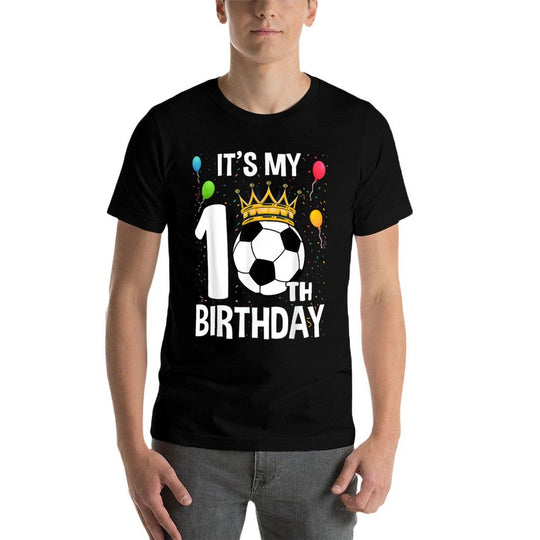 Funny Its My 10th Birthday 10 Years Old Soccer Ball Boys  Heathered Texture T-Shirt